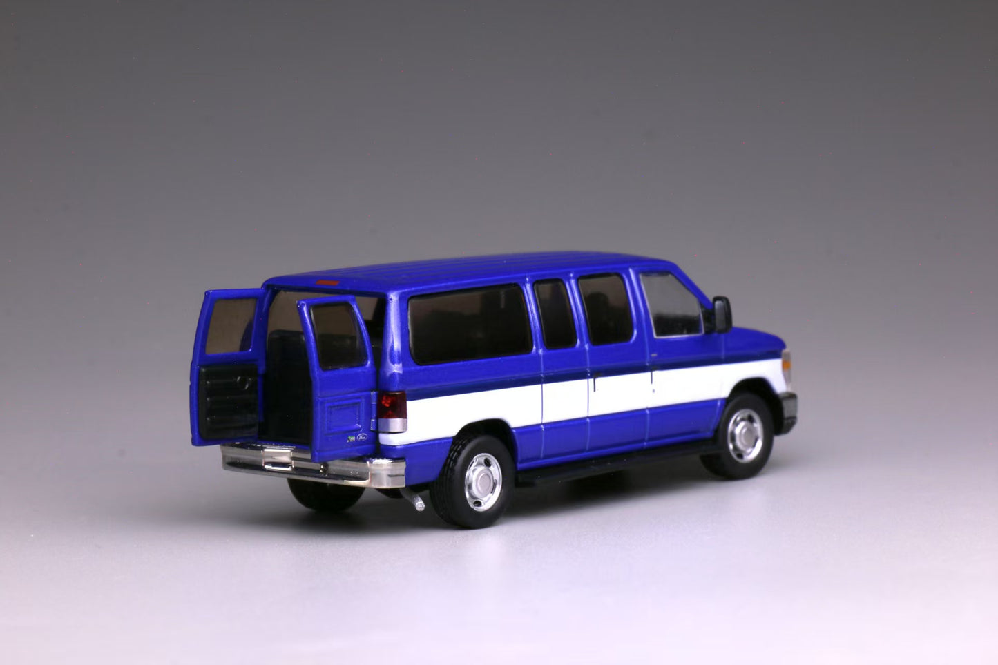 596 1:64 Ford E350 Blue with Openable Rear Door and Acrylic Case