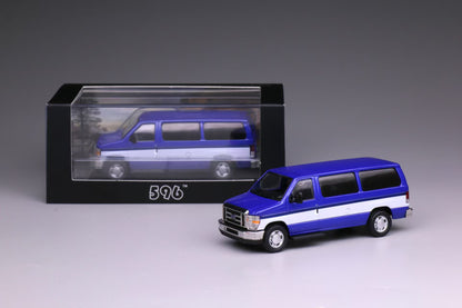 596 1:64 Ford E350 Blue with Openable Rear Door and Acrylic Case