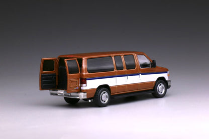 596 1:64 Ford E350 Orange with Openable Rear Door and Acrylic Case