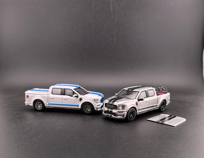 Mini Kars (Finework64) 1:64 F-150 Shelby Pickup Truck with accessories Sliver / White