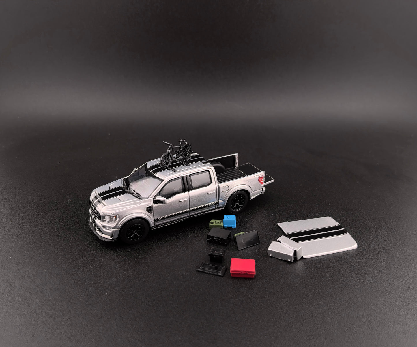 Mini Kars (Finework64) 1:64 F-150 Shelby Pickup Truck with accessories Sliver / White